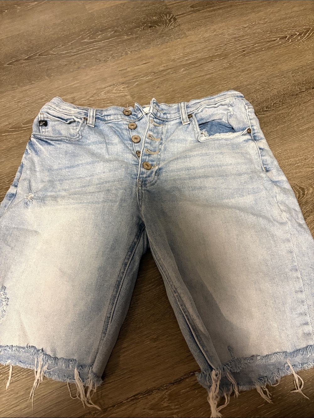 KanCan Light Wash Distressed Denim Bermuda Shorts